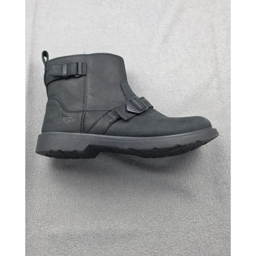 UGG Saoirse Black Leather Waterproof Moto Boots Buckle Details Women's‎ Size 6